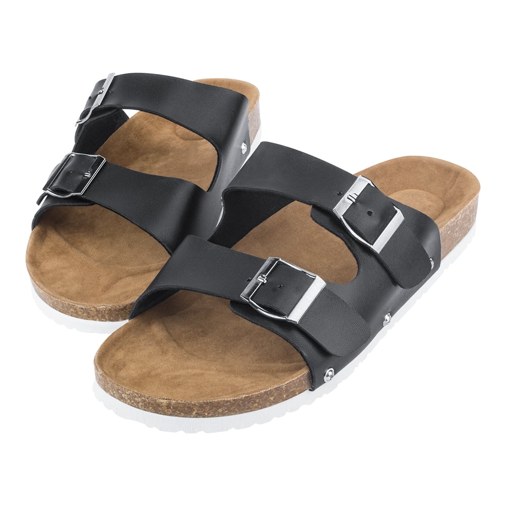 Kepooman Women Summer Double Buckles Footbed Sandal, Casual Adjustable Strap Flat Open Toe Slide Shoe for Men(Women's Size), Black, US-10 Kepooman Women Summer Double Buckles Footbed Sandal, Casual Adjustable Strap Flat Open Toe Slide Shoe for Men(Women's Size), Black, US-10