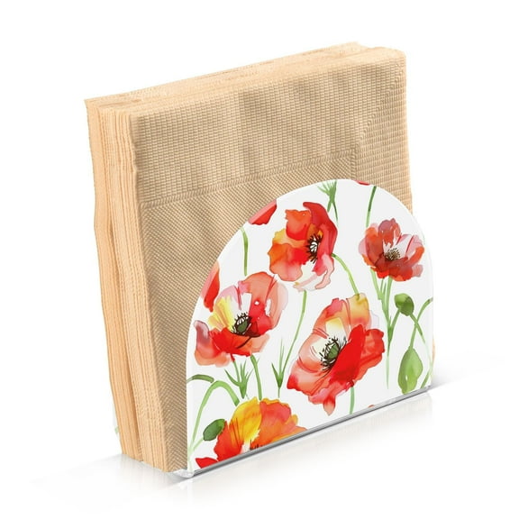 JSTEL Red Poppy Flower Floral Napkin Holder for Table Cocktail Farmhouse, Paper Napkins Dispenser for Home Kitchen Coffee Shop Dining Room Decor