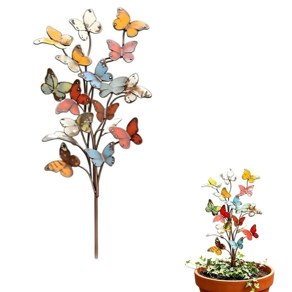Metal Butterfly Garden Stake, Durable Iron Colorful Yard Art Decoration for Outdoor Flower Pots, Waterproof Plant Ornaments Gift for Patio Lawn