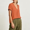 thumbnail image 4 of QUNYINEY Short Sleeve Womens Short Sleeve T Shirts V Neck Casual Cotton Linen Tops Solid Summer Loose Fit Pleated Pullover Shirts, 4 of 8