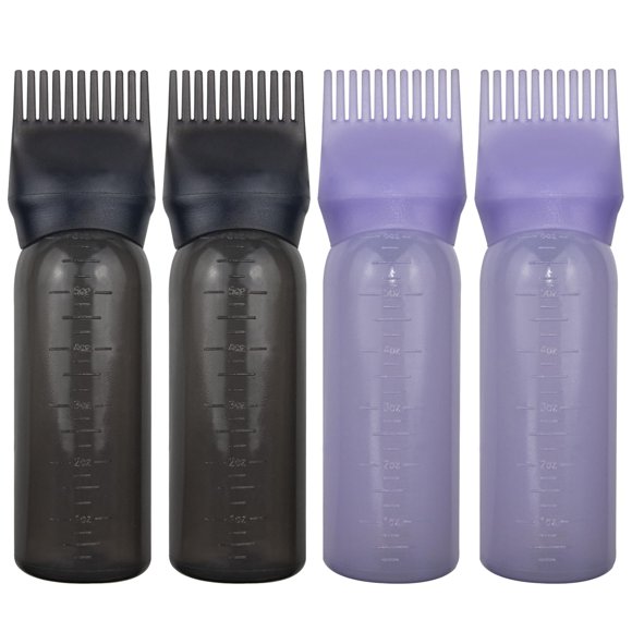 FZWONVUC Paquete de 4 botellas aplicadoras de peine de raíz, aplicador de aceite para el cabello, botella aplicadora de peine de aceite para tinte para el cabello, champús, peluquerías (negro+púrpura)