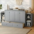 thumbnail image 3 of Queen Size Murphy Bed Frame with spacious storage drawers and shelves, Farmhouse Wall Bed Frame Folding into Cabinet Design for Home Office, Bedroom, Guest Room, Mattress Not Included, Gray, 3 of 9
