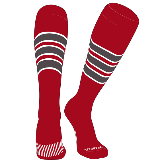 PEAR SOX Striped OTC Baseball, Softball, Football Socks (C) Red, White, Graphite (XS)