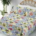 thumbnail image 3 of Ambesonne Floral Fitted & Flat Sheet with Shams 4 Pcs Set, Pop Blossoms Spring Love Art, King, Ceil Blue and Yellow Green, 3 of 5