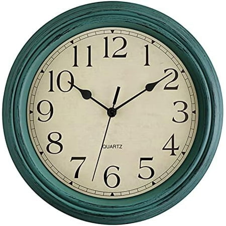 Retro Silent Non-Ticking Round Classic Clock 12 Inch Quartz Decorative Battery Operated Wall Clock for Living Room Kitchen Home Office (Turquoise)
