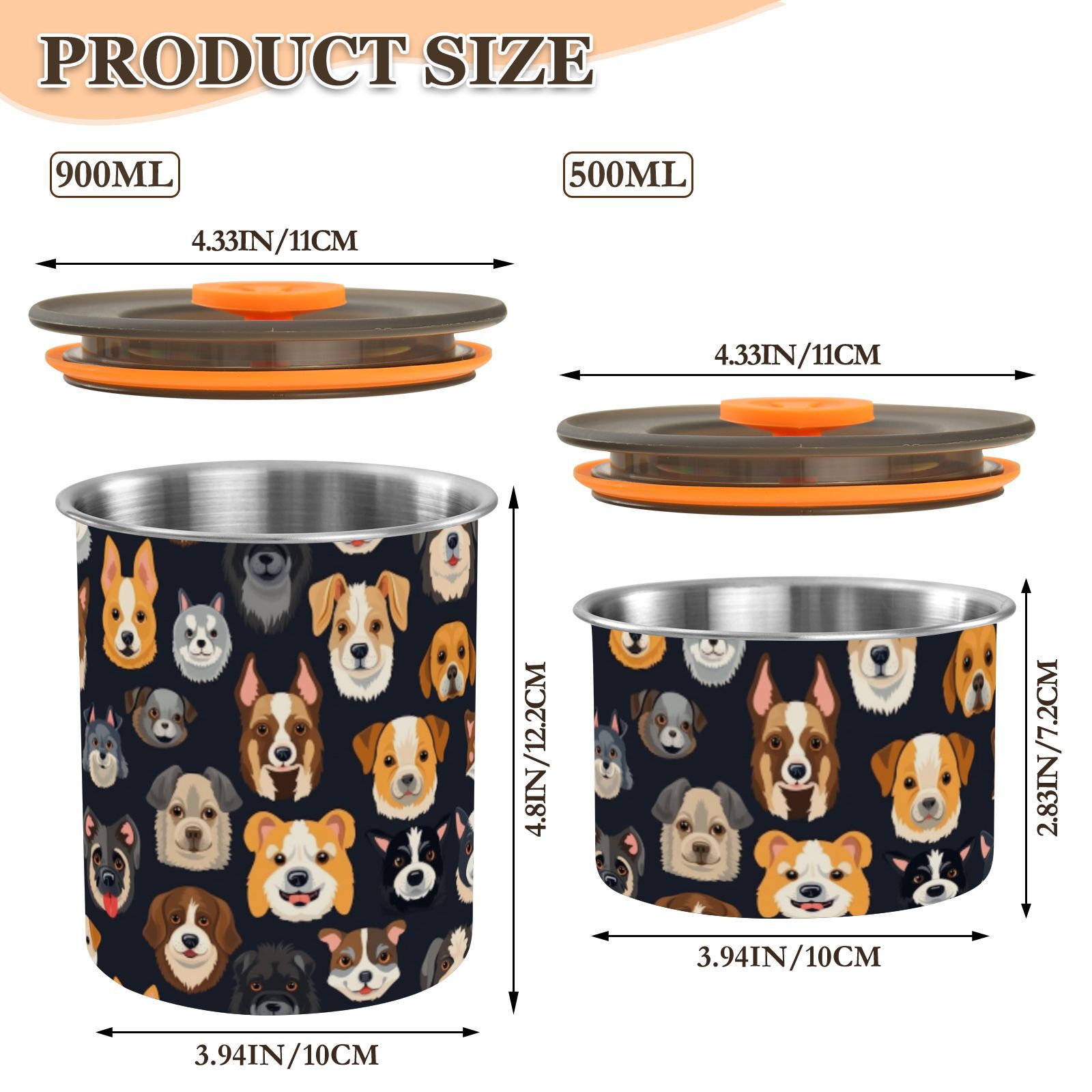 Doodle Dogs Print Puppy Airtight Coffee Bean Canister 30oz Food Storage Containers with Lids For Gournd, Tea, Sugar, Flour, Rice, Cereal, Candy Cookie Jar