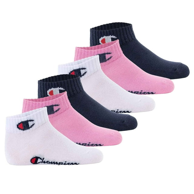 Champion Calcetines para niños, paquete de 6 - cuarto, logotipo, monocolor Rosa/Blanco/Azul 27-30