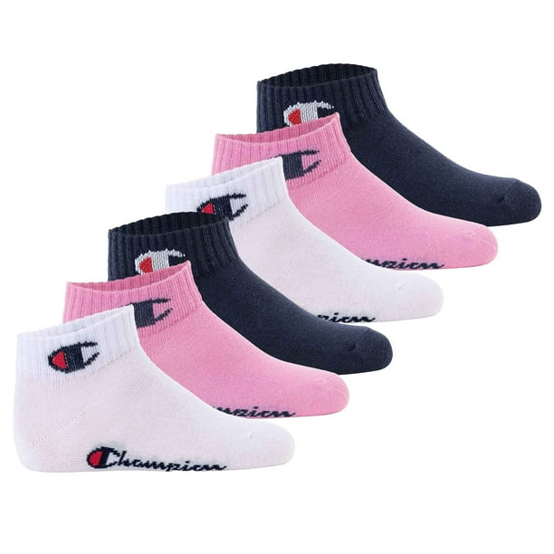 Champion Calcetines para niños, paquete de 6 - cuarto, logotipo, monocolor Rosa/Blanco/Azul 27-30