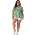 thumbnail image 3 of DARING DIVA Women's Plus Smocked Bow Tie Short Sleeve Peplum Top 1X Green, 3 of 6