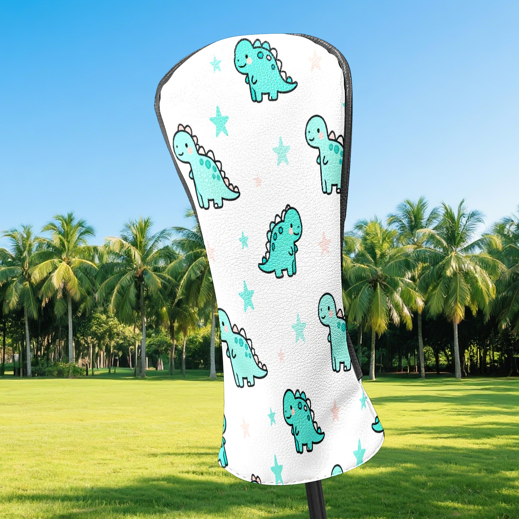 Golf Club Covers, LightBlue DinosaurStar Premium PU Leather Driver Hybrid Putter Head Covers with Velvet Lining, Waterproof Golf Gifts for Men Women