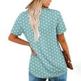 thumbnail image 4 of Olyvenn Fashion Women's Fake Two-Piece Short Sleeve Tops Polka Dot Flat Collar Long Hemline Tops V-Neck Short Sleeve Shirts Light Blue L, 4 of 7