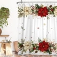 thumbnail image 3 of Nanqianyi Merry Christmas Shower Curtain,Red Poinsettia Snowflake Winter Polyester Fabric Bathroom Decor,Waterproof with Hooks 47 W x72 L Inch, 3 of 6