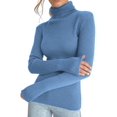 thumbnail image 2 of Suéteres Acanalados para Mujer, Lindos Suéteres de Punto de Cuello Alto, Ajustados y Cálidos Azul Mar un Tamaño, 2 of 9