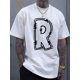 thumbnail image 1 of Comfortable and Breathable R-Letter Printed Men's Round Neck Short Sleeved Simple and Stylish T-Shirt for Spring and Summer Vacation Leisure, Casual Sporty Tee, Comfy Tee, 1 of 4