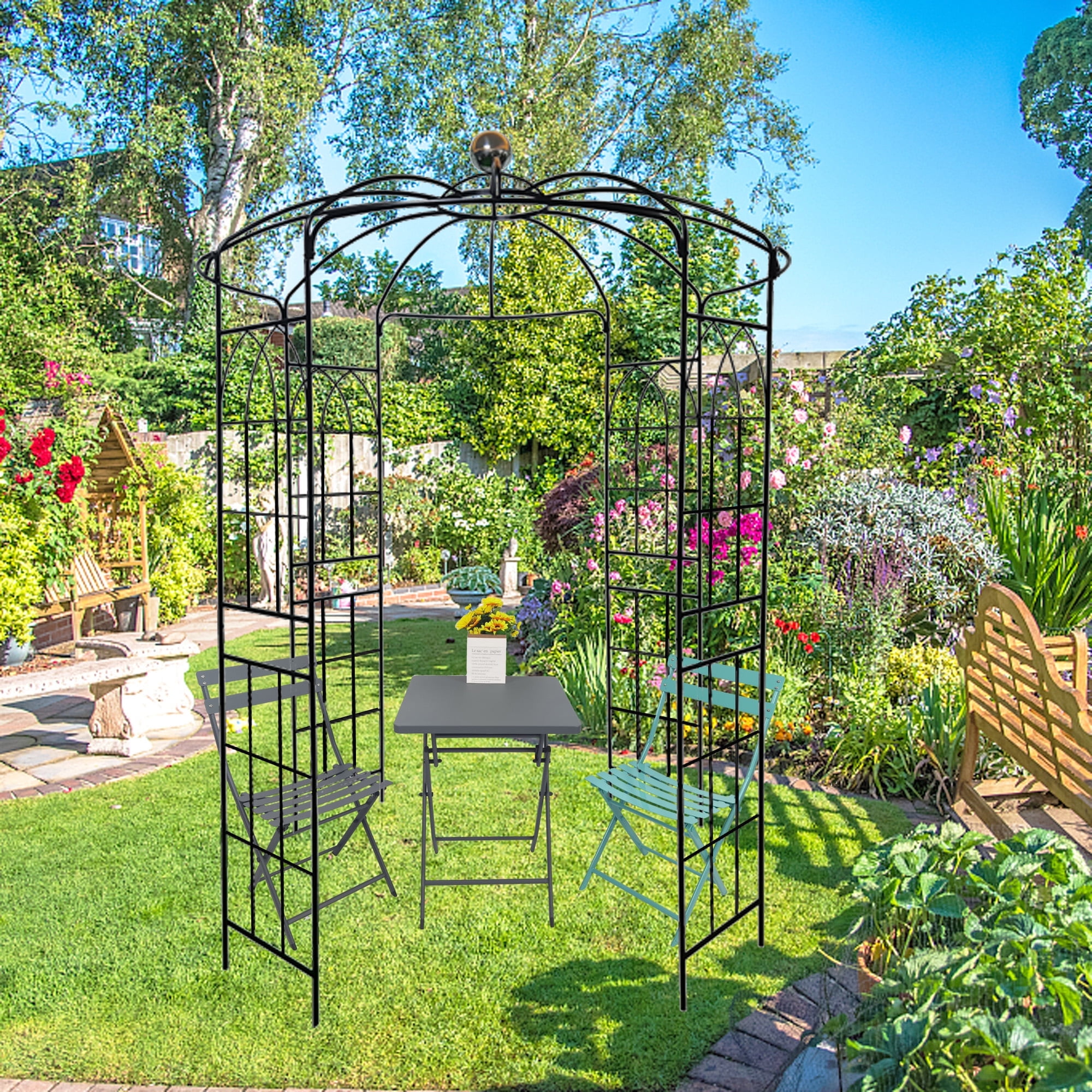 Garden Arch Iron, Arbors Gazebo Dia81.3" x 114.2" High Birdcage Shape Pergola Pavilion for Wedding Ceremony Outdoor
