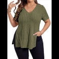 thumbnail image 3 of Blusas de Talla Grande para Mujer, Informales, con Cuello en V, Corta y Dobladillo Dividido, para Verano Verde XXXL, 3 of 8