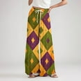 thumbnail image 5 of LWavelet Comfort Fabric Feather Bead Print Wide Leg Pants Women Mardi Gras Festive Wear Army Green S, 5 of 5