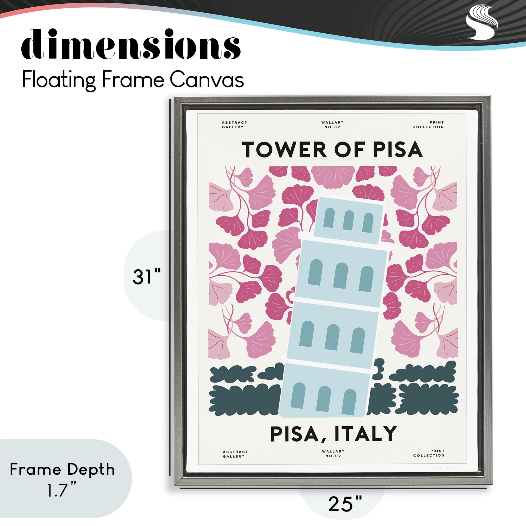 Stupell Industries Pastel Groovy Tower of Pisa Gray Framed Floater Canvas Wall Art, design by Omar Escalante