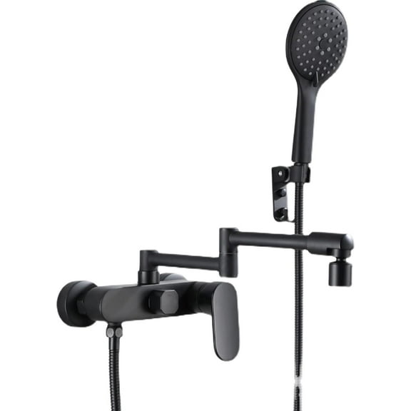 Bathtub Faucet Wall Mounted Bath Taps with Shower Attachment Black Shower Set Brass Hot and Cold Water Bathroom Faucet-A