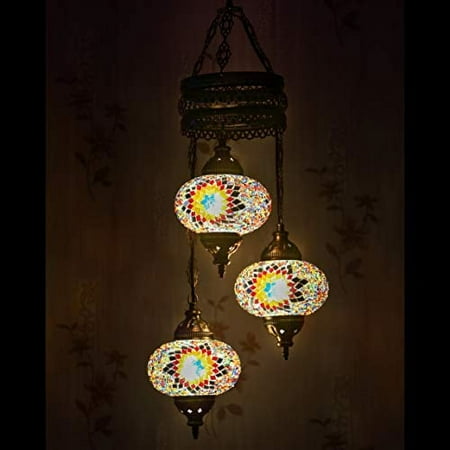

LaModaHome 35+ Unique Colors 2020 Customizable Chandelier 3 Globes + Free 3 Bulbs Stunning Mosaic Turkish Lamp Moroccan Light US Tiffany Lighting Ceiling Hanging Pendant Fixture Large Hardwired