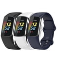 thumbnail image 2 of 3PCS Bandas Deportivas Compatible con Fitbit Charge 5 Accesorio Smartwatch, Silicona Suave Correa de Reloj Pulseras Pulsera de Reemplazo para Charge5 Mujeres Hombres, Negro/Blanco/Azul Marino, Pequeño, 2 of 2