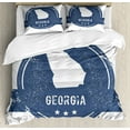 thumbnail image 1 of Georgia Duvet Cover Set King Size, Grungy Formation of Map Silhouette on a Round with 3 Stars, Decorative 3 Piece Bedding Set with 2 Pillow Shams, Dark Sky Blue and White, by Ambesonne, 1 of 3