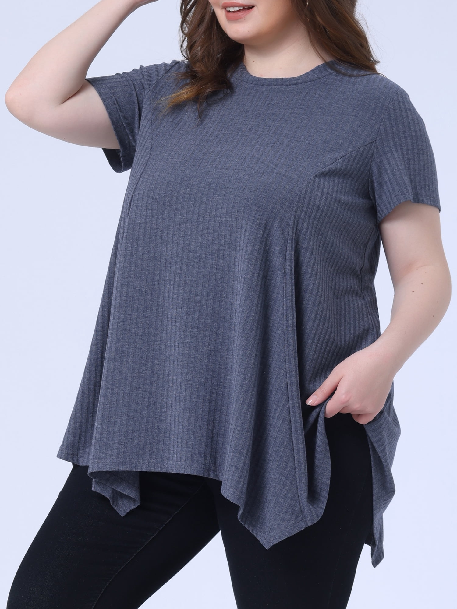 DARING DIVA Women's Plus Crew Neck Flowy Swing Loose Tunic Tops 3X Royal Blue