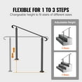 thumbnail image 4 of KFFKFF Outdoor Stair Handrails, Suitable for 1-3 Steps, Made of Wrought Iron, Adjustable Front Deck Hand Rail, Black Transitional Style Hand Railings for Concrete Steps or Wooden Stairs, 4 of 9