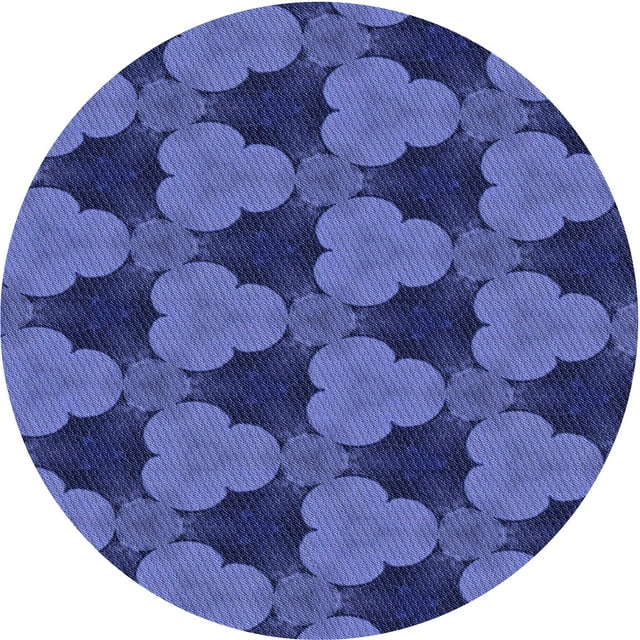 Ahgly Company Tapis Rond Lavable en Machine Intérieur Transitionnel Bleu Ardoise Clair, 4 Pieds Rond