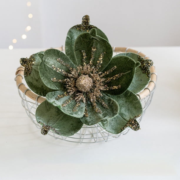 Adornos Navideños Con Flores De Magnolia Artificiales Tela Con Lentejuelas Brillantes ¡Elegantes Motivos Florales Para Ramos Y Decoración De Eventos!