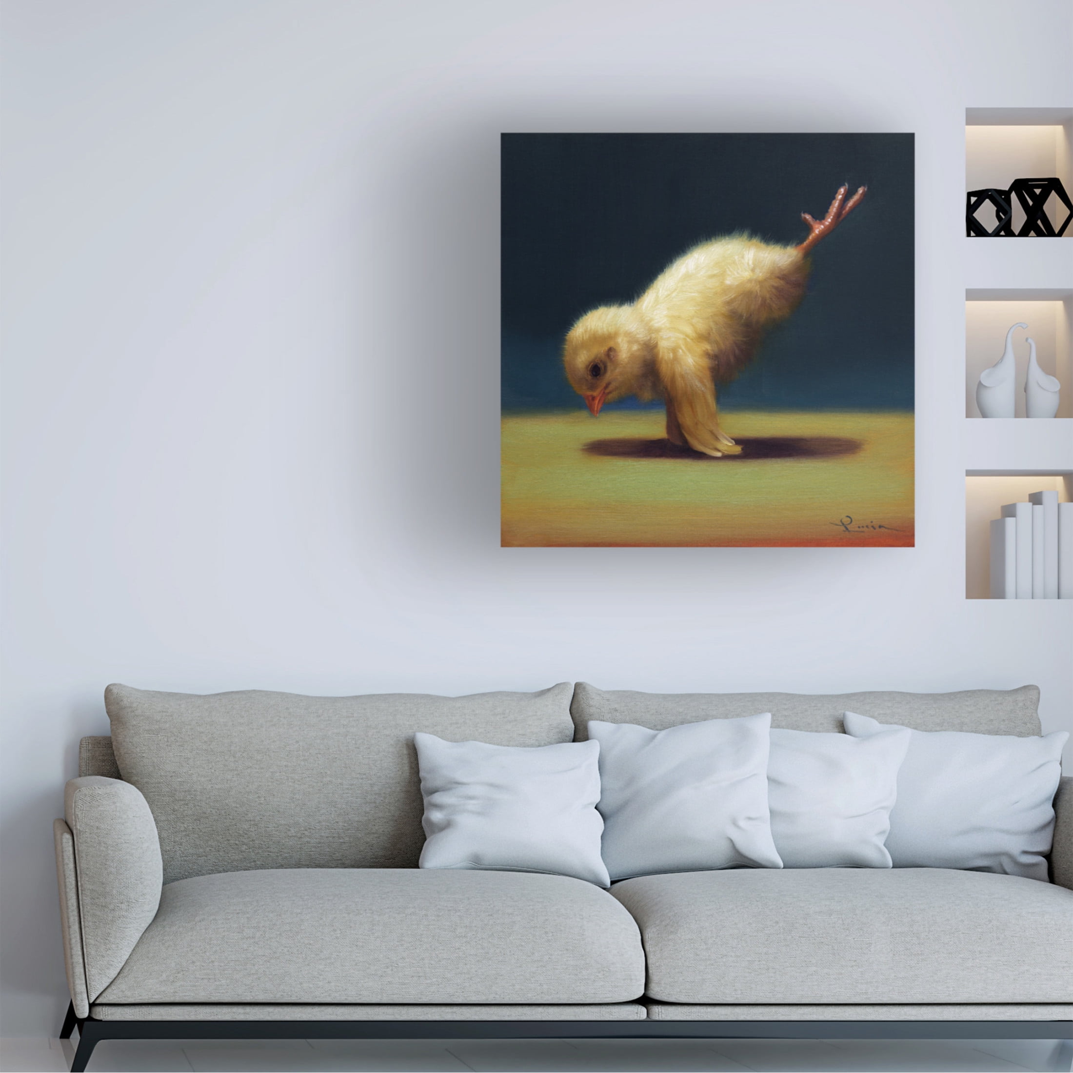 Canvas Wall Art - Lucia Heffernan 'Yoga Chick Peacock' Wall Art for Living Room, Bedroom, or Office Décor by Trademark Fine Art - 18 x 18 Inches