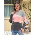thumbnail image 4 of Women'S Color Block Tops Casual Long Sleeve Tunic Round Neck Pullover Shirts Gray Pink XL, 4 of 6