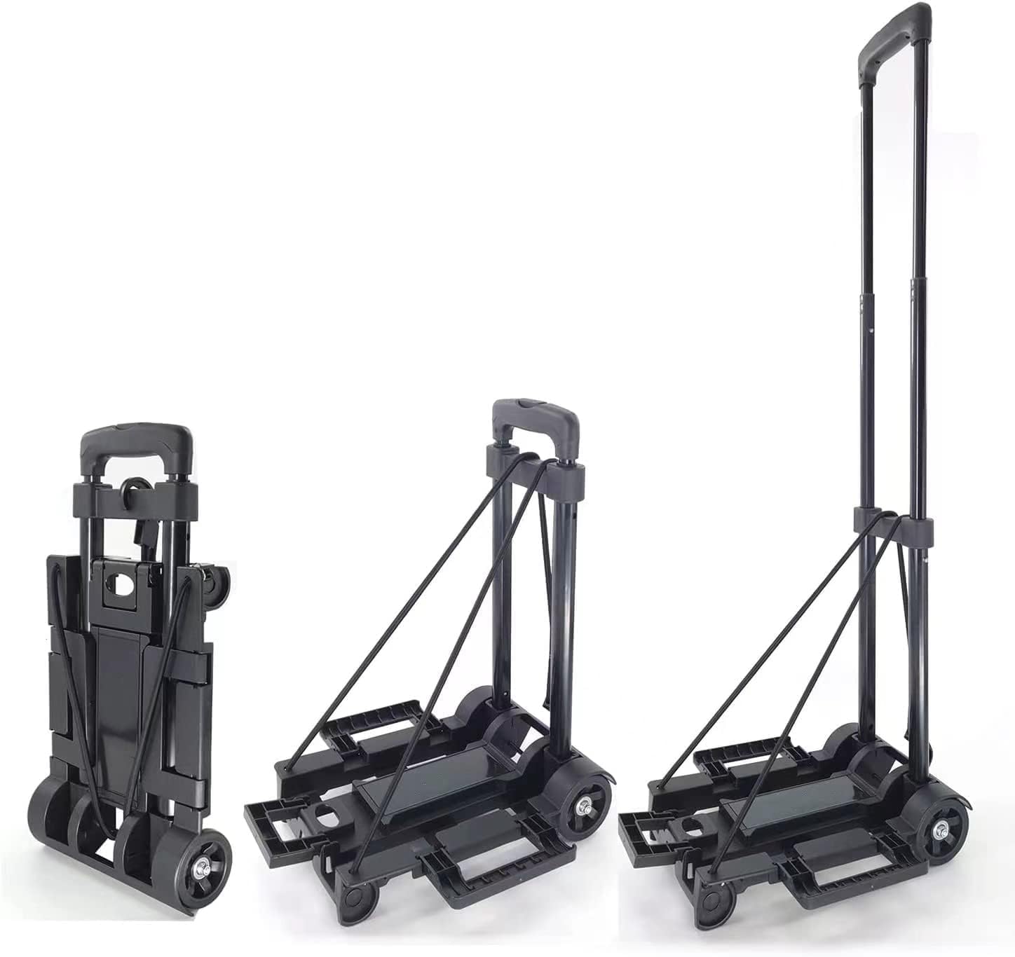 Foldable Hand Truck, 25kg Capacity Luggage Trolley with 2 Wheels and Adjustable Handle, Lightweight Aluminium Foldable Trolley for Home, Office, Shopping, Travel