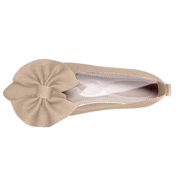 Beige Ladies Flat Footwear With Bow Accents For Everyday Wear Comfortable Fit And Lightweight For Daily Activities