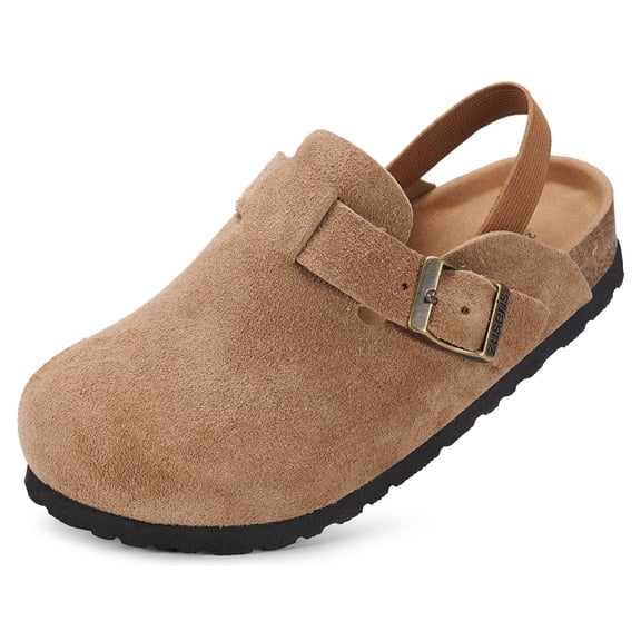 Kids Suede Clogs Toddler Clogs Boys Girls Cork Footbed Sandals Potato Shoes Leather Slip On Mules with Adjustable Buckle