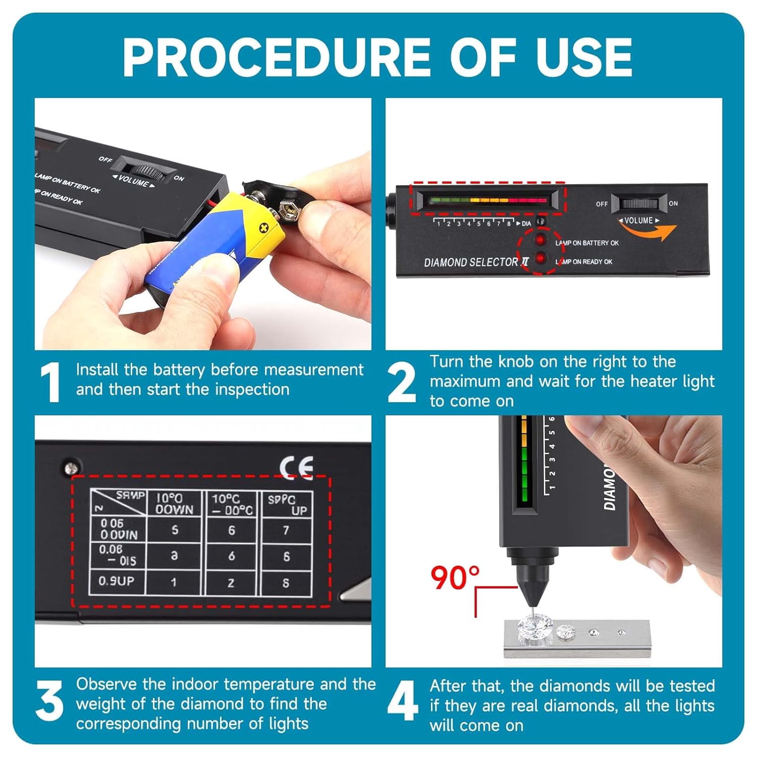 Portable Electronic Diamond Tester Pen, Professional Moissan Diamonds Tester High Accuracy Electronic Jewelry Detector for Jade Crystal Ruby Sapphire Agate Multi Gemstone Precious Includes Battery