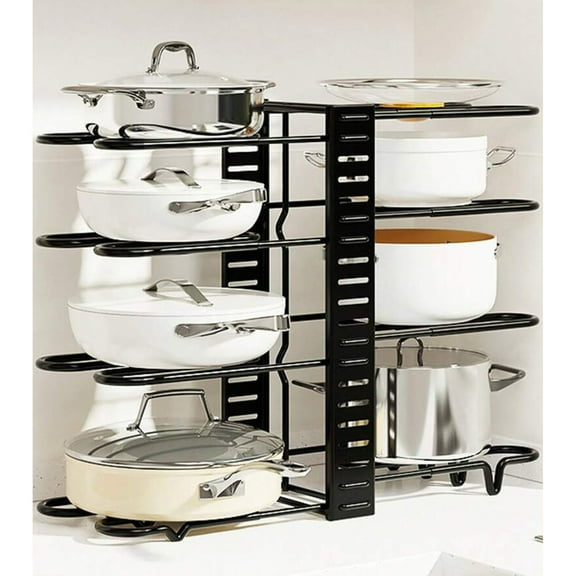 NTGFU 1set 8 Tier Pots and Pans Lid Organizer Rack Holder, Adjustable Pot Organizer Rack for Under Cabinet, Pot Rack for Kitchen Organization and Storage, Not Suitable for Small Pot
