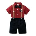 thumbnail image 4 of Boys Outfits Kids Gentleman Short Sleeve Striped Shirt Tops Suspender Shorts Bow Tie Baby Clothes Red 3 Years-4 Years, 4 of 7