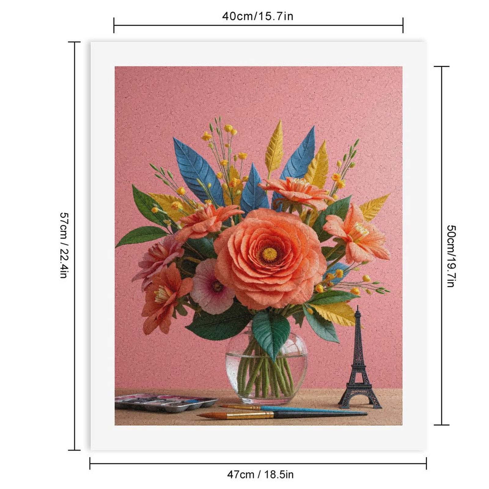 Paint By Numbers Kit for Adults Beginner - DIY Floral Vase Paris Art Brushes Canvas Painting Kits for Adults, Frameless Paint By Number for Adults for Home Wall Decor 16x20 Inch