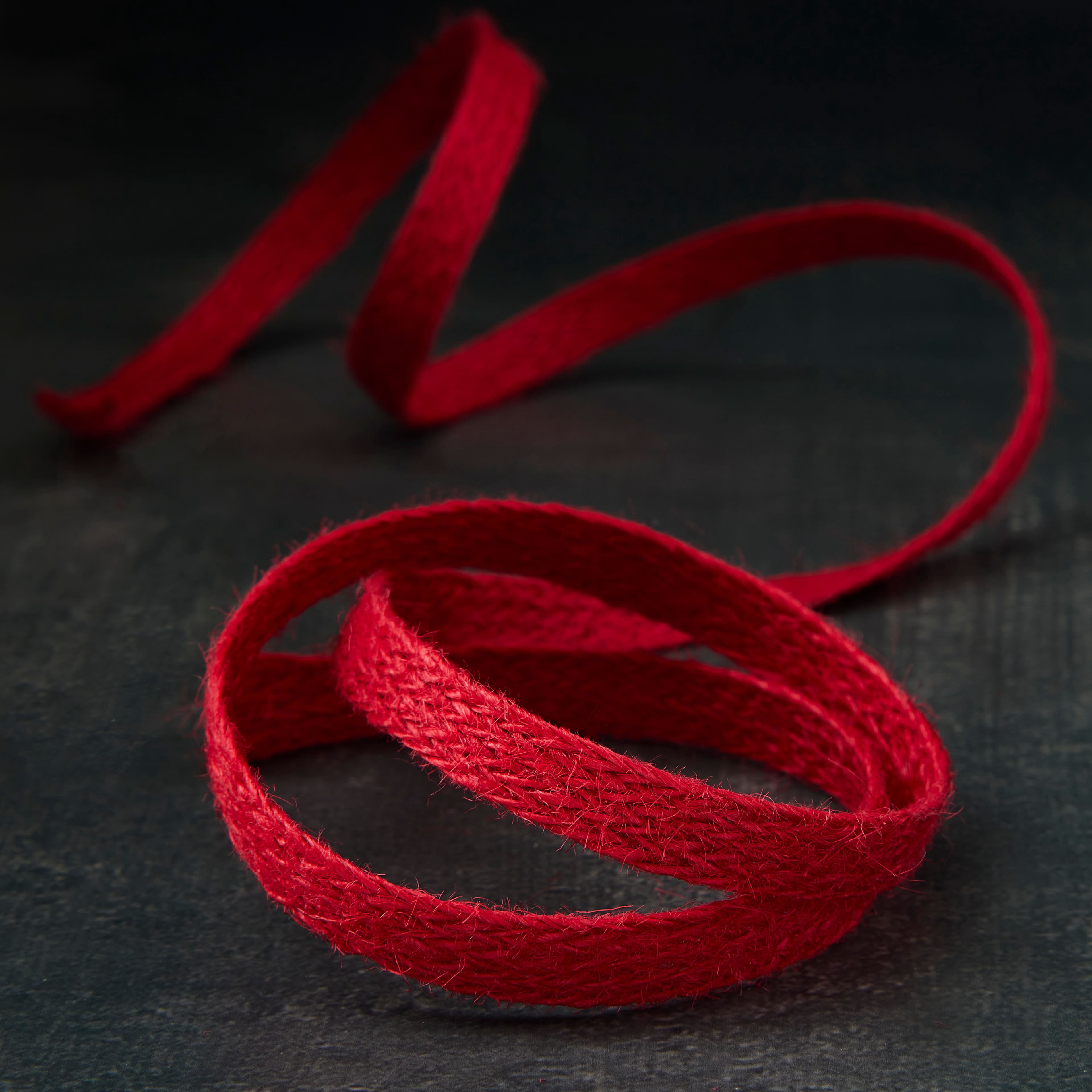 Celebrate It 7/16" x 7yd. Red Jute Ribbon - Braided, Non-Wired, Ideal for Gift Wrapping, Baskets & Rustic Decor, 12 Pack