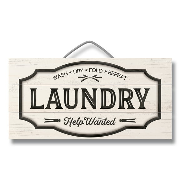 CounterArt "Laundry Help Wanted" Slatted Pallet Wood Wall Sign 12" by 6"