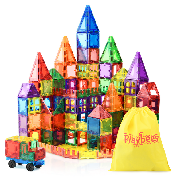 Playbees Magnetic Building Tiles for Kids Boy Girl Ages 4 5 6 7 8 Educational STEM Toys for Toddlers Magnetic Building Tiles Building Blocks - 100 Pcs