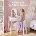 thumbnail image 4 of Best Choice Kids Wooden Pretend Play Vanity and Chair Set w/ Mirror  Little Girls Makeup Table with 3 Drawers, White, 4 of 8