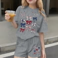thumbnail image 2 of ZVAVZ Kids 4th of July Outfits Boy Girl Patrotic Clothing Sets 2 Piece Cute Bow Print T Shirt and Shorts Set Summer Lounge Sweatsuit Gray 3-4Years, 2 of 7