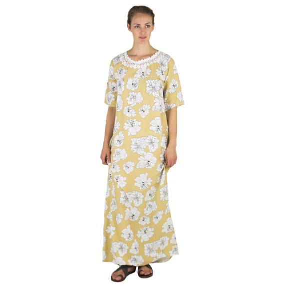 Sakkas Maha Soft Womens Short Sleeve Nightgown Sleep Dress Breathable No Bunch Up - Camel-floral - XL