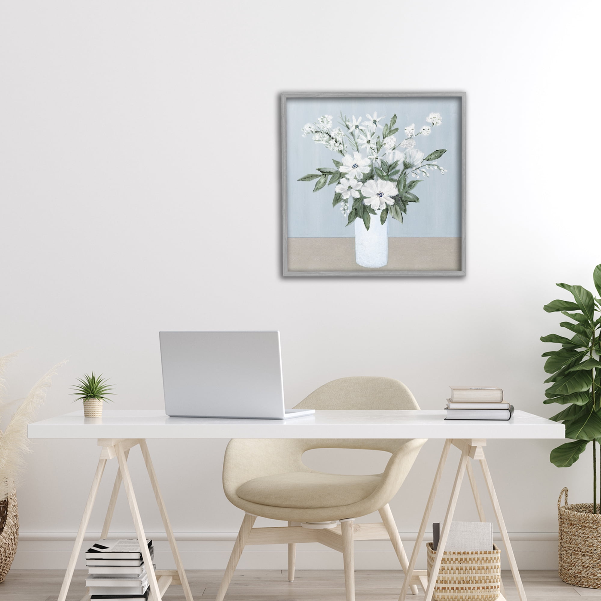 Stupell Industries Mixed White Blooms on Blue Gray Framed Giclee Art, design by Marilyn Dunlap