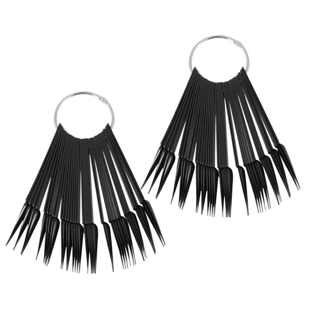 EeaseMX 2 juegos de puntas de uñas postizas en forma de abanico, placas de colores para esmalte de uñas, plantillas de práctica (negro, 1 juego de 40 piezas)