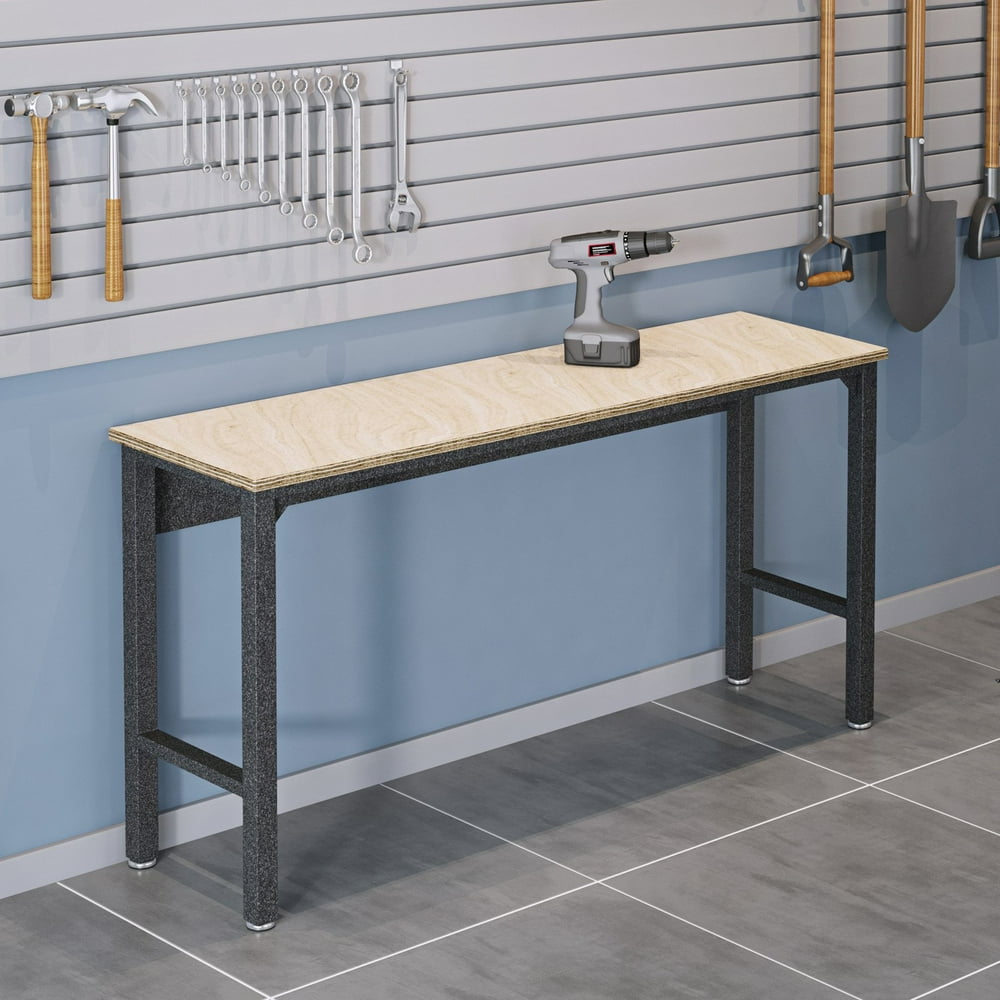 Fortress 72.4" Garage Table in Natural Wood and Steel