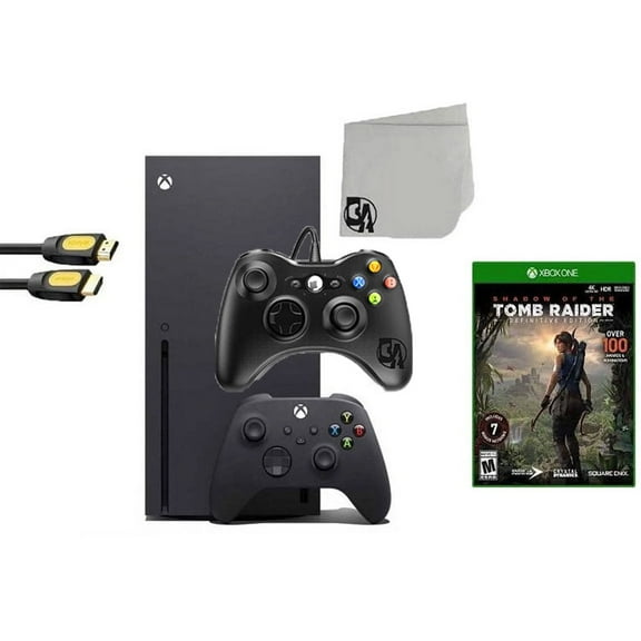 Pre-Owned Xbox Series X Video Game Console Black with Shadow of the Tomb Raider BOLT AXTION Bundle with 2 Controller