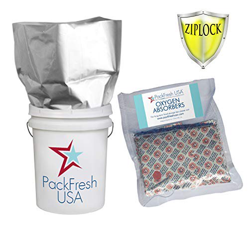 5 Gallon Hd Ziplock Mylar Bags with 2000cc Oxygen Absorbers (5) with PackFreshUSA LTFS Guide
